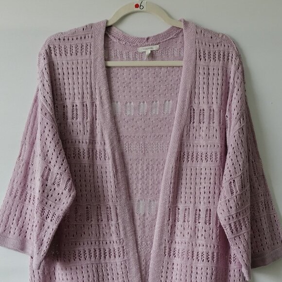 Maurices Womens Pink Open Front Crochet Open Knit Cardigan Sweater Size Medium - Picture 2 of 7
